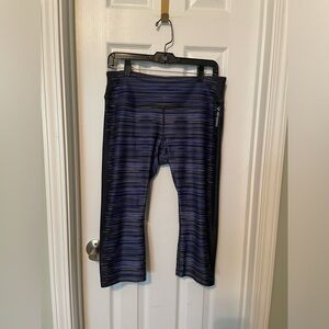 Reebok Blue and Black Striped Cropped Athletic Leggings